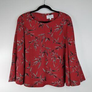 Veronika Maine Bell Sleeve Round Neck Red Top Size 14